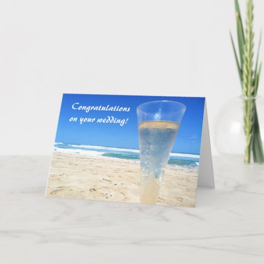 ビーチ結婚式カードのシャンペン カード (正面)