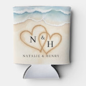 ビーチ結婚式クーラーボックスと砂ハート 缶クーラー (正面)