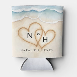 ビーチ結婚式クーラーボックスと砂ハート 缶クーラー