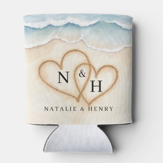 ビーチ結婚式クーラーボックスと砂ハート 缶クーラー (裏面)