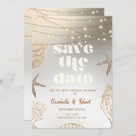 ビーチ結婚式クールの船首、ライト日付を保存 セーブザデート (正面/裏面)