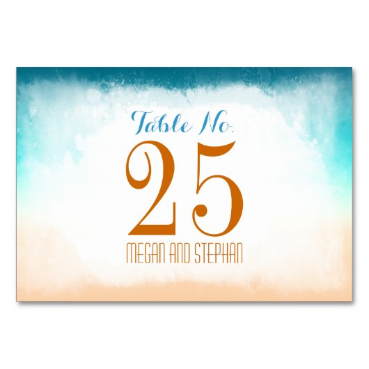 ビーチ結婚式グラデーションテーブル番号カード座席表 テーブルナンバー (裏面)