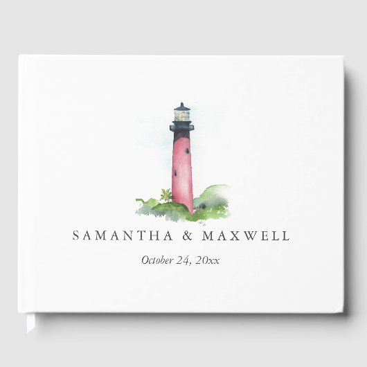 ビーチ結婚式ゲストブックウォーターカラーライトハウス ゲストブック (正面)