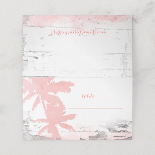 ビーチ結婚式コーラルパームツリーズウッド座席表 プレイスカード (外部開封)
