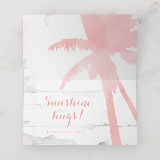 ビーチ結婚式コーラルパームツリーズウッド座席表 プレイスカード (内部開封)