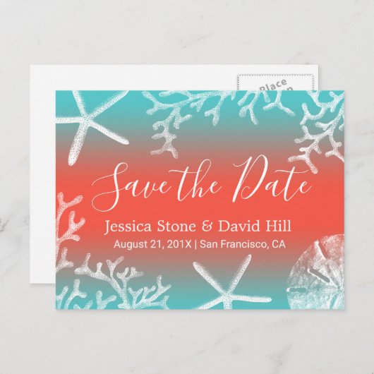 ビーチ結婚式コーラルリーフスターフィッシュザデイト 案内ポストカード (正面/裏面)