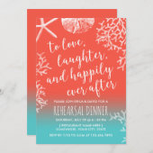 ビーチ結婚式コーラルリーフスターフィッシュリハーサルディナー 招待状 (正面/裏面)