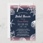 ビーチ結婚式コーラルリーフネイビー&ピンクブライダルシャワー 招待状 (正面)