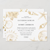 ビーチ結婚式ゴールデンブルー結婚式招待状 招待状 (正面/裏面)