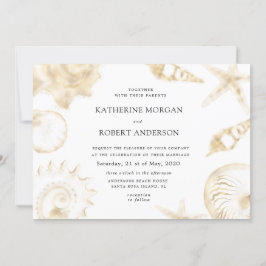 ビーチ結婚式ゴールデンブルー結婚式招待状 招待状