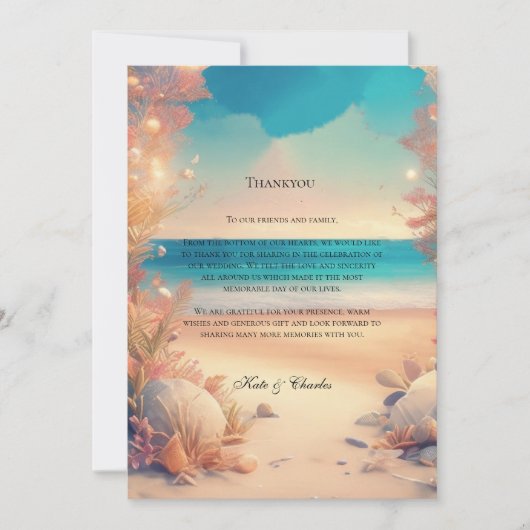 ビーチ結婚式サンキューで サンキューカード (正面)