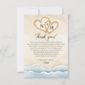 ビーチ結婚式サンキューカードと海波 サンキューカード (正面)