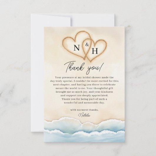 ビーチ結婚式サンキューカードと海波 サンキューカード (正面)