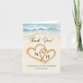 ビーチ結婚式サンキューカードと砂ハート サンキューカード (正面)