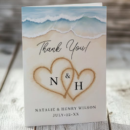 ビーチ結婚式サンキューカードと砂ハート サンキューカード