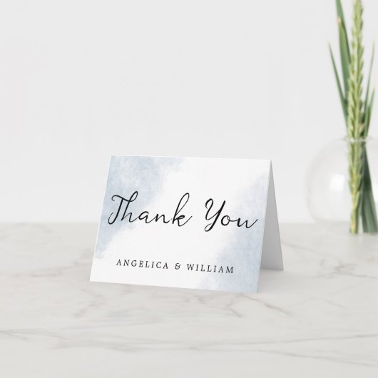 ビーチ結婚式サンキューカードダスティブルーウォーター色 サンキューカード (正面)