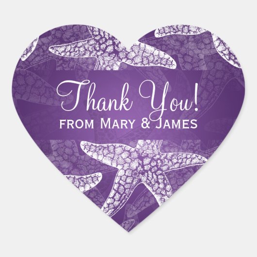 ビーチ結婚式サンキュースターフィッシュパープル ハートシール (正面)