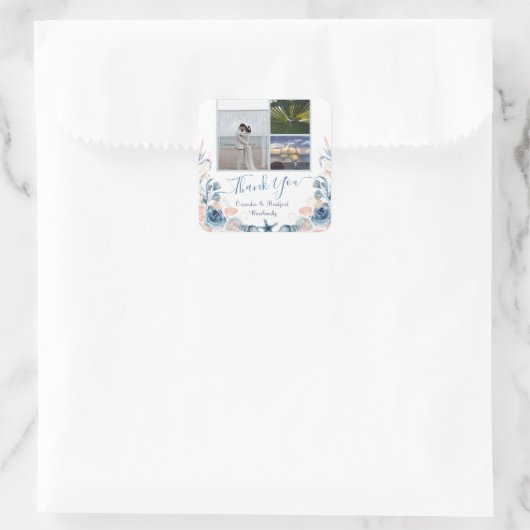 ビーチ結婚式サンキューステッカー スクエアシール (バッグ)