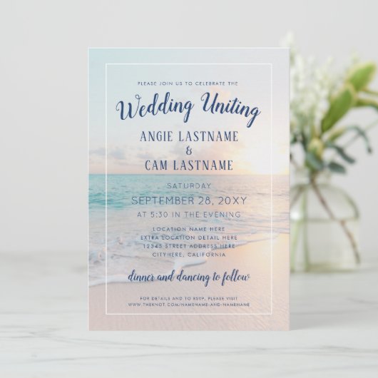 ビーチ結婚式サンセットサンライズサンディ海 招待状 (スタンド正面)