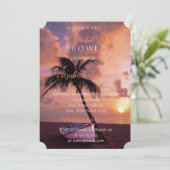 ビーチ結婚式サンセットパームボートブライダルシャワー 招待状 (スタンド正面)