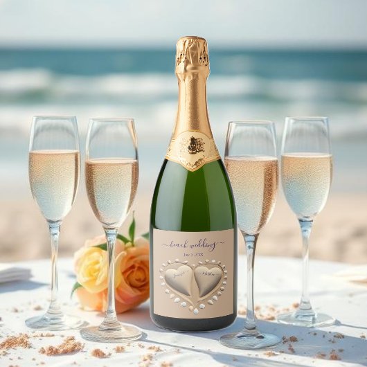 ビーチ結婚式サンドハート スパークリングワインラベル