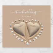 ビーチ結婚式サンドハート スパークリングワインラベル (シングルラベル)