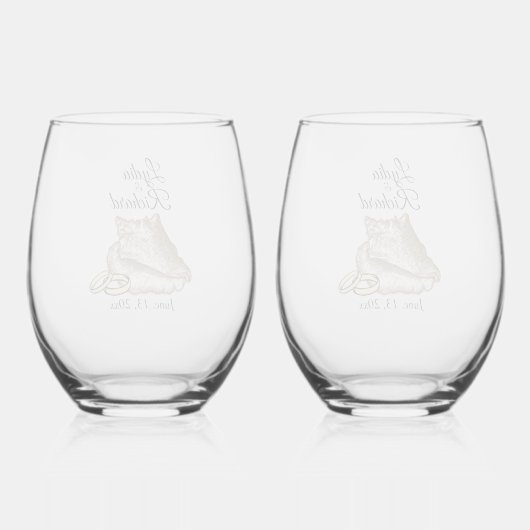 ビーチ結婚式シェルとリングや輪 パーソナライズされた ステムなしワイングラス (裏面)