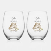 ビーチ結婚式シェルとリングや輪 パーソナライズされた ステムなしワイングラス (正面)