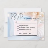 ビーチ結婚式シェルと真珠 出欠カード (正面)