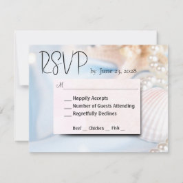 ビーチ結婚式シェルと真珠 出欠カード