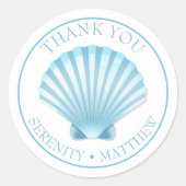 ビーチ結婚式シェルブルー航海のありがとう ラウンドシール (正面)