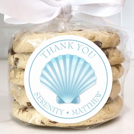 ビーチ結婚式シェルブルー航海のありがとう ラウンドシール
