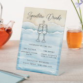 ビーチ結婚式シグネチャードリンク水彩看板 台座サイン (インサイチュ)