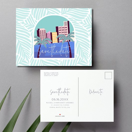 ビーチ結婚式シンプル予算日付の保存 案内ポストカード