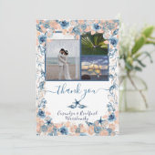 ビーチ結婚式シーシェルとバラ写真ありがとう サンキューカード (スタンド正面)