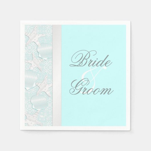 ビーチ結婚式シーシェルとヒトナプキン スタンダードカクテルナプキン (正面)