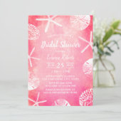 ビーチ結婚式シーシェルコーラルピンクブライダルシャワー 招待状 (スタンド正面)