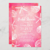 ビーチ結婚式シーシェルコーラルピンクブライダルシャワー 招待状 (正面/裏面)