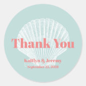 ビーチ結婚式シーシェルサンキューアクアコーラルピンク ラウンドシール (正面)