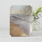 ビーチ結婚式シーシェルストリングライトブライダルシャワー 招待状 (スタンド正面)