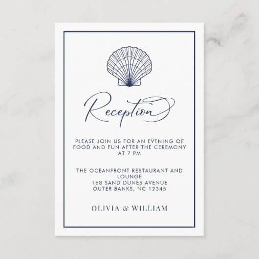 ビーチ結婚式シーシェルネイビーブルー披露宴 エンクロージャーカード (正面)