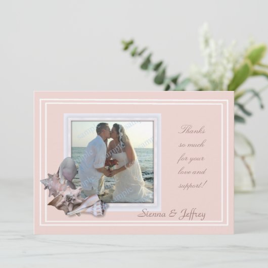 ビーチ結婚式シーシェル写真フレームありがとう サンキューカード (スタンド正面)