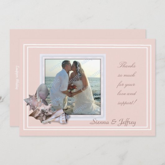 ビーチ結婚式シーシェル写真フレームありがとう サンキューカード (正面/裏面)