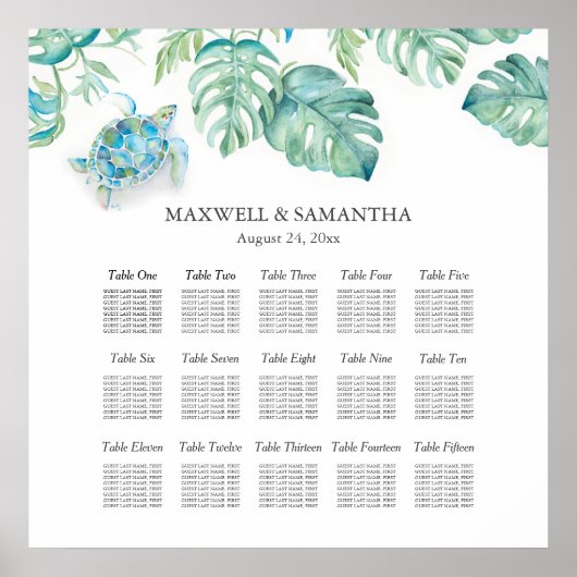 ビーチ結婚式シーチャートウミガメのポスター ポスター (正面)