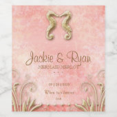 ビーチ結婚式シーホースコーラル金ゴールドワインラベル ワインラベル (シングルラベル)