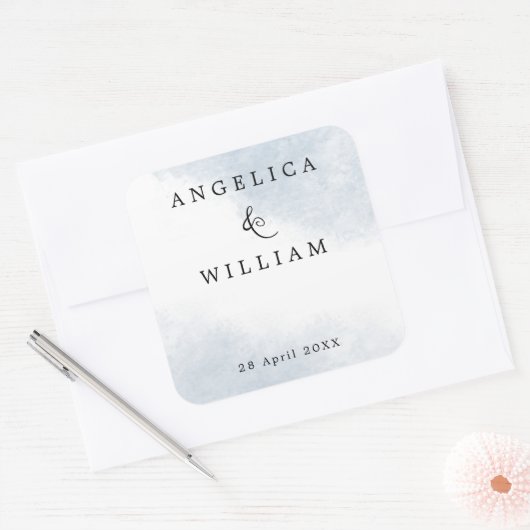 ビーチ結婚式シール |ほこりっぽい青い水色 スクエアシール (封筒)