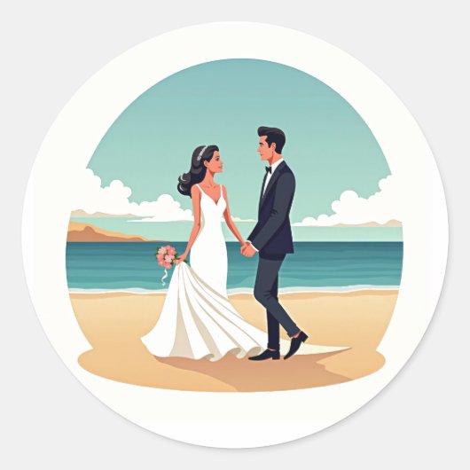 ビーチ結婚式シール ラウンドシール (正面)