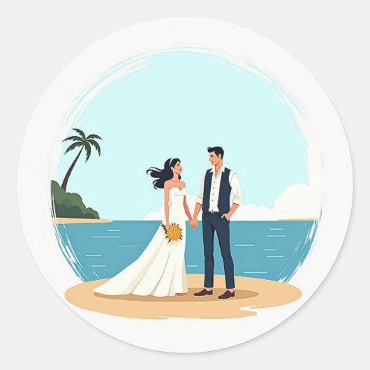 ビーチ結婚式シール ラウンドシール (正面)