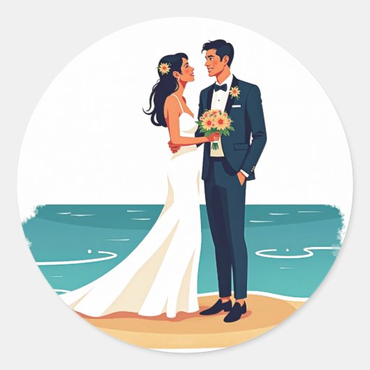 ビーチ結婚式シール ラウンドシール (正面)