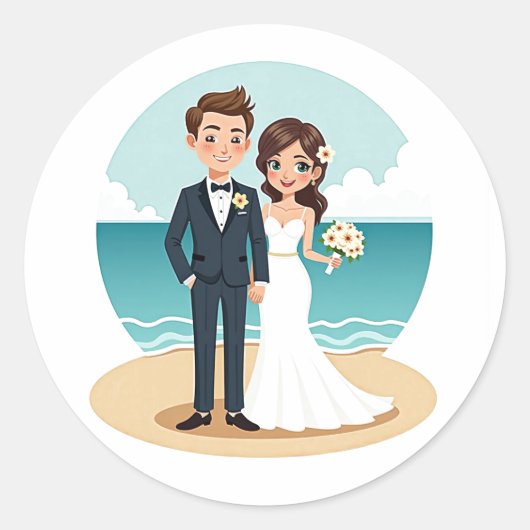 ビーチ結婚式シール ラウンドシール (正面)